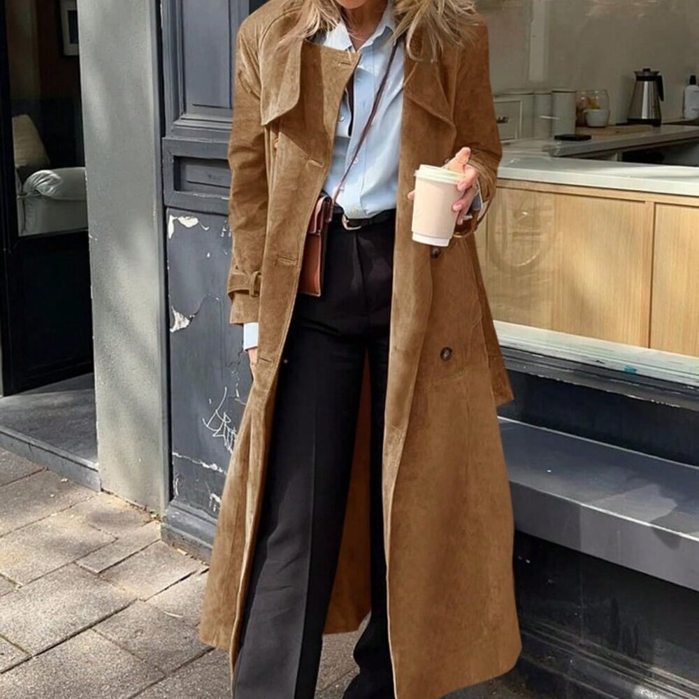 Dark Khaki Elegant Women's Long Trench Coat